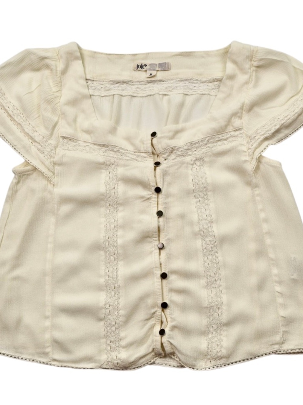 Jolt Cream Lace Trim Button Blouse Size M